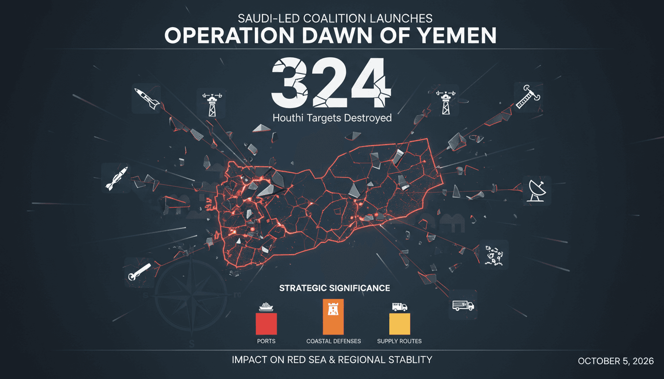 A map highlighting the Bab al-Mandab Strait and the locations of Houthi targets destroyed in Yemen.