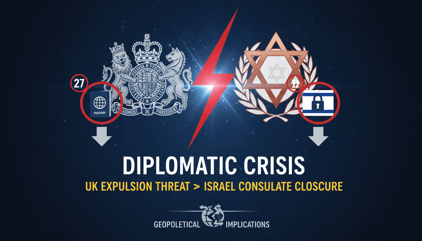 Infographic illustrating the UK-Israel diplomatic expulsion threat and its implications for international relations.
