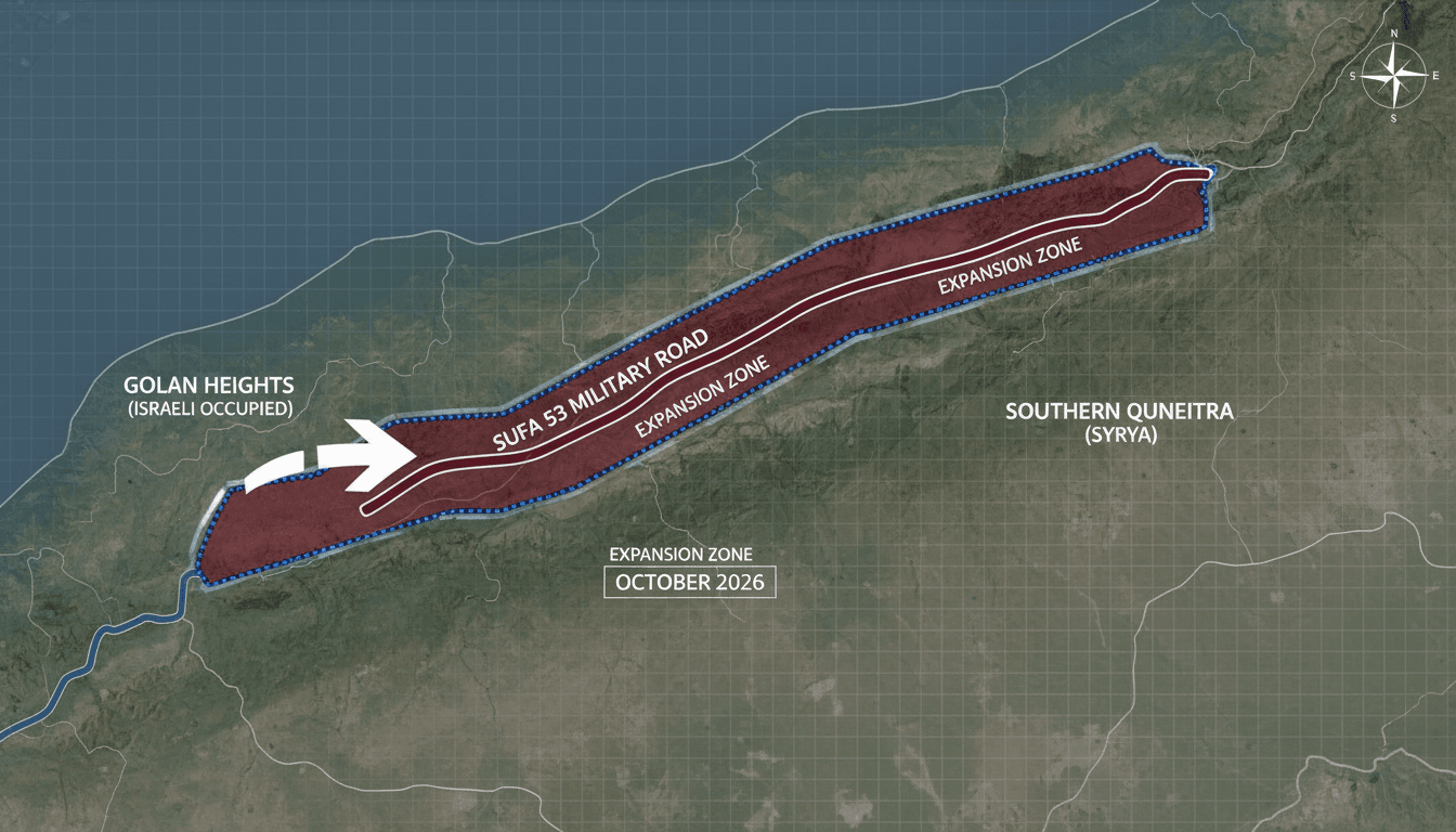 Map showing the Sufa 53 military road and its strategic implications in the Quneitra region.