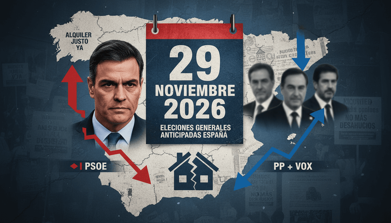 A graphic depicting the announcement of Spain's snap election with key details and political figures.