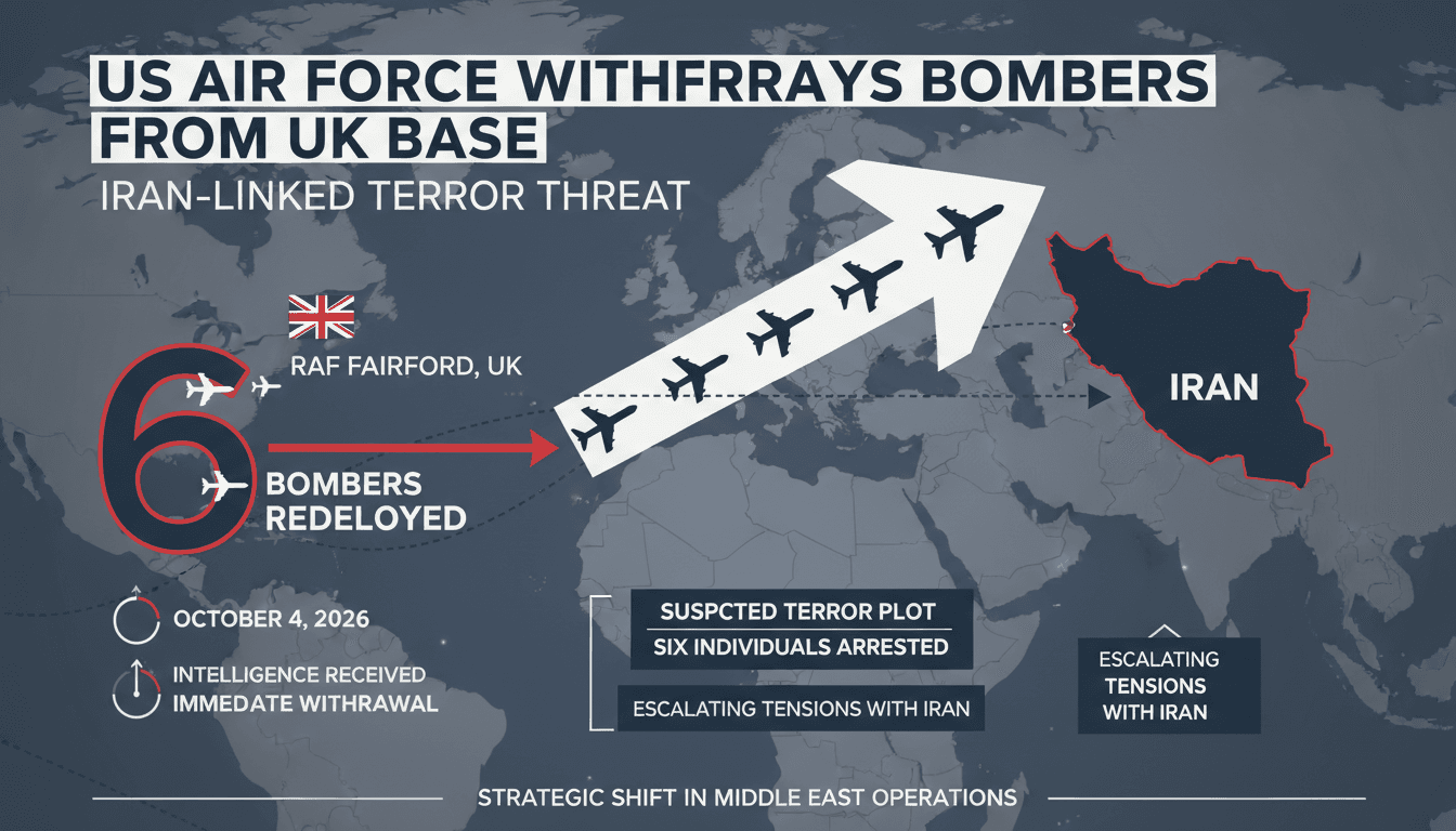 A graphic showing the redeployment of US Air Force bombers from RAF Fairford amid security concerns.