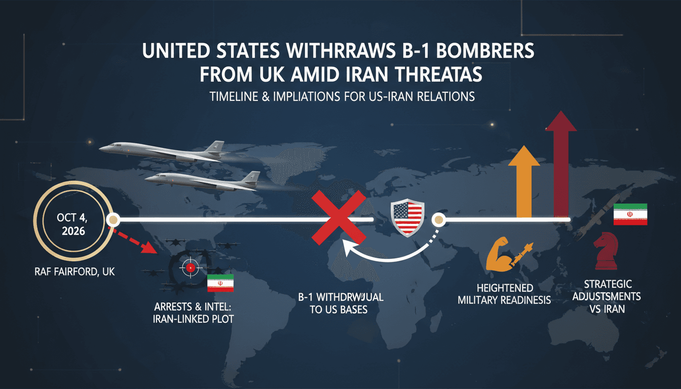 A B-1 bomber in flight, representing the recent U.S. military withdrawal from RAF Fairford due to security threats.