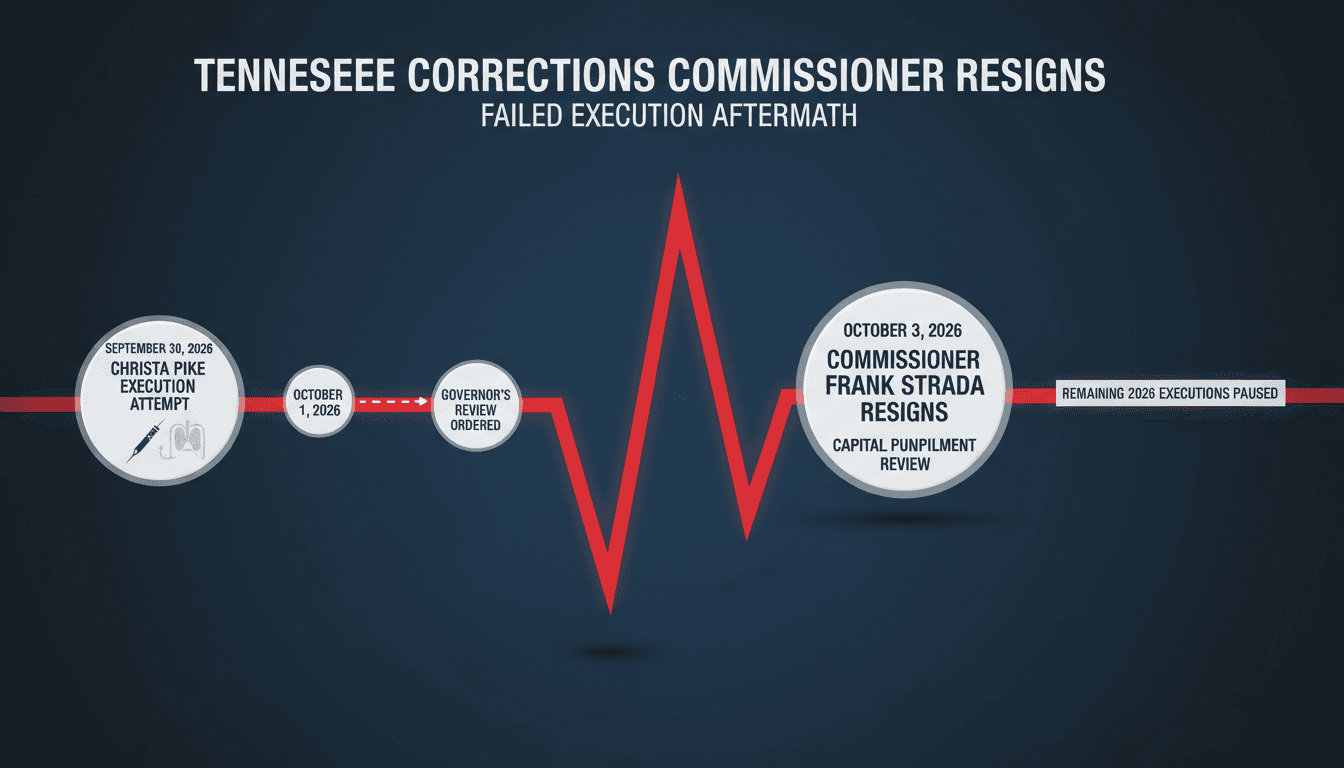 A timeline graphic illustrating the events surrounding the resignation of Tennessee's corrections commissioner after a failed execution.