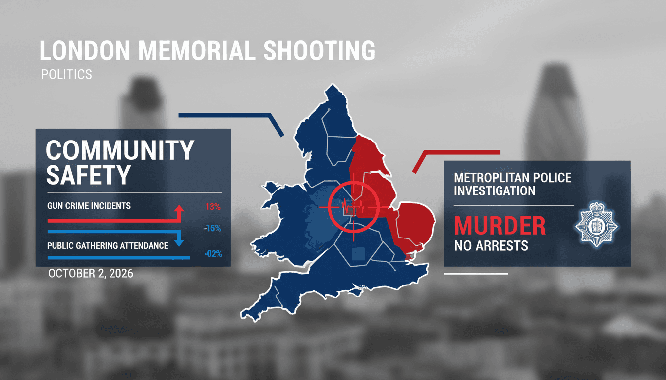 A memorial service scene disrupted by violence, highlighting the East Acton shooting incident.