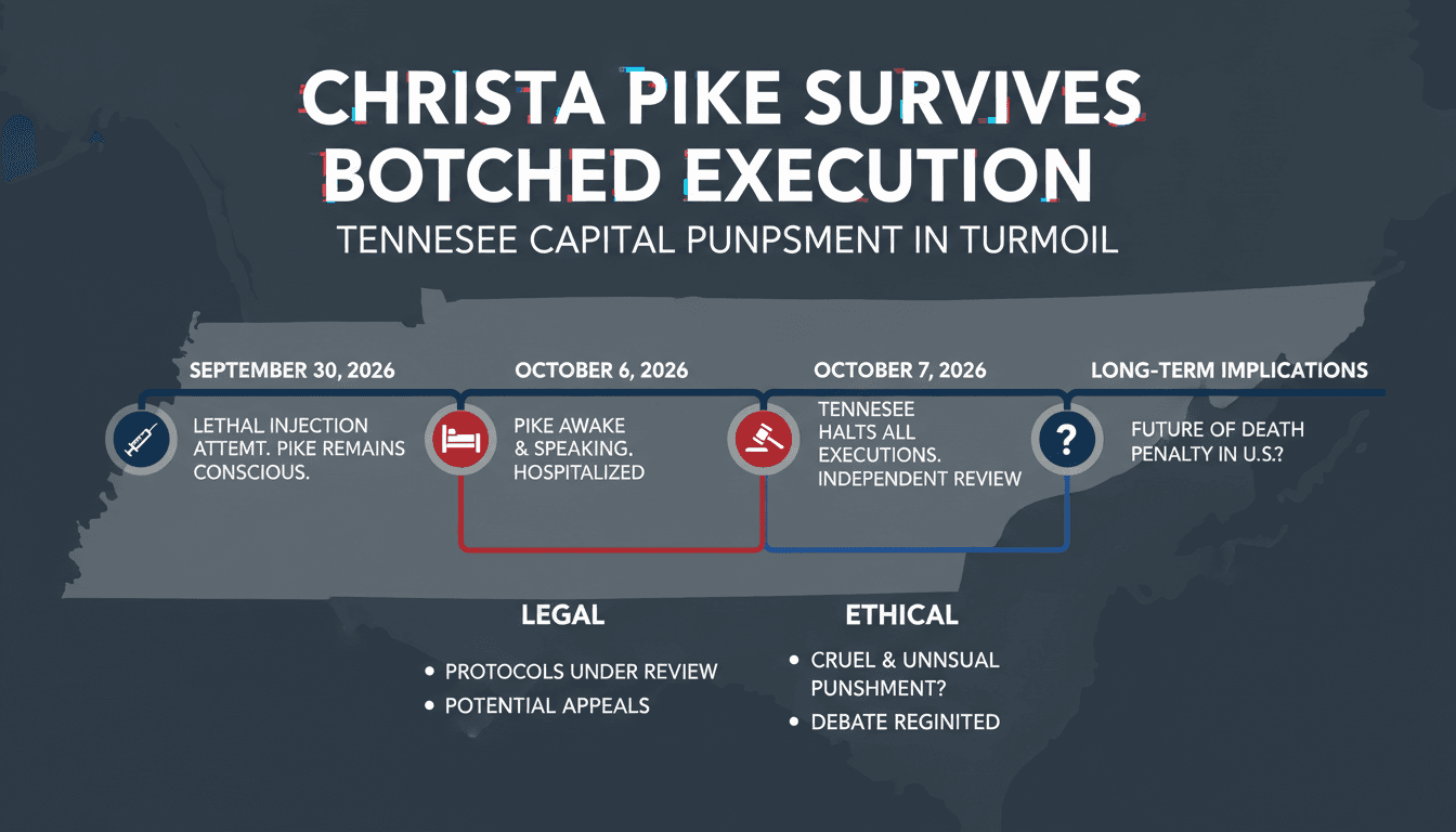 Infographic detailing Christa Pike's botched execution attempt and its legal implications.