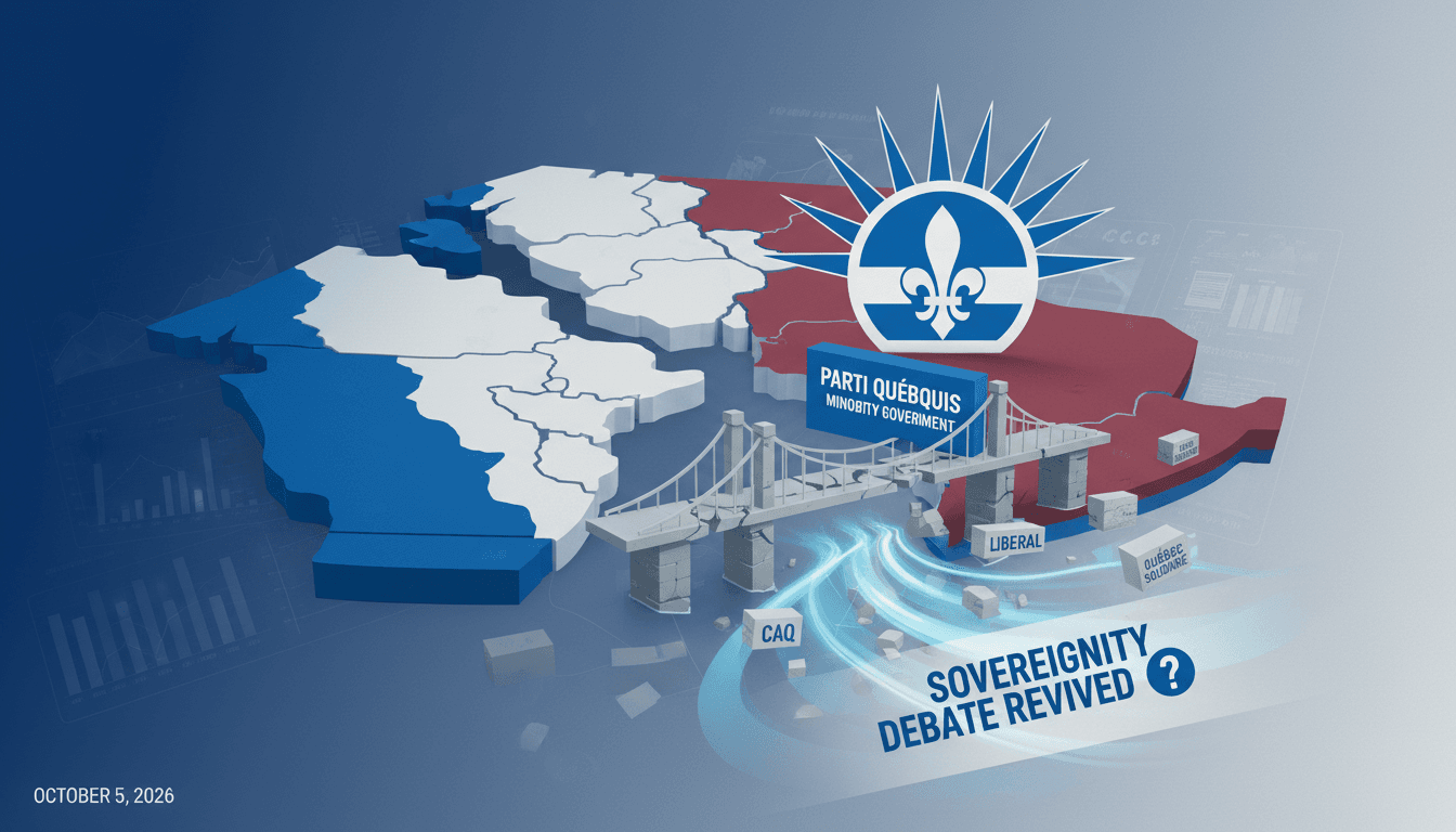 A graphic showing Quebec's political landscape and the implications of the Parti Québécois' return to power.