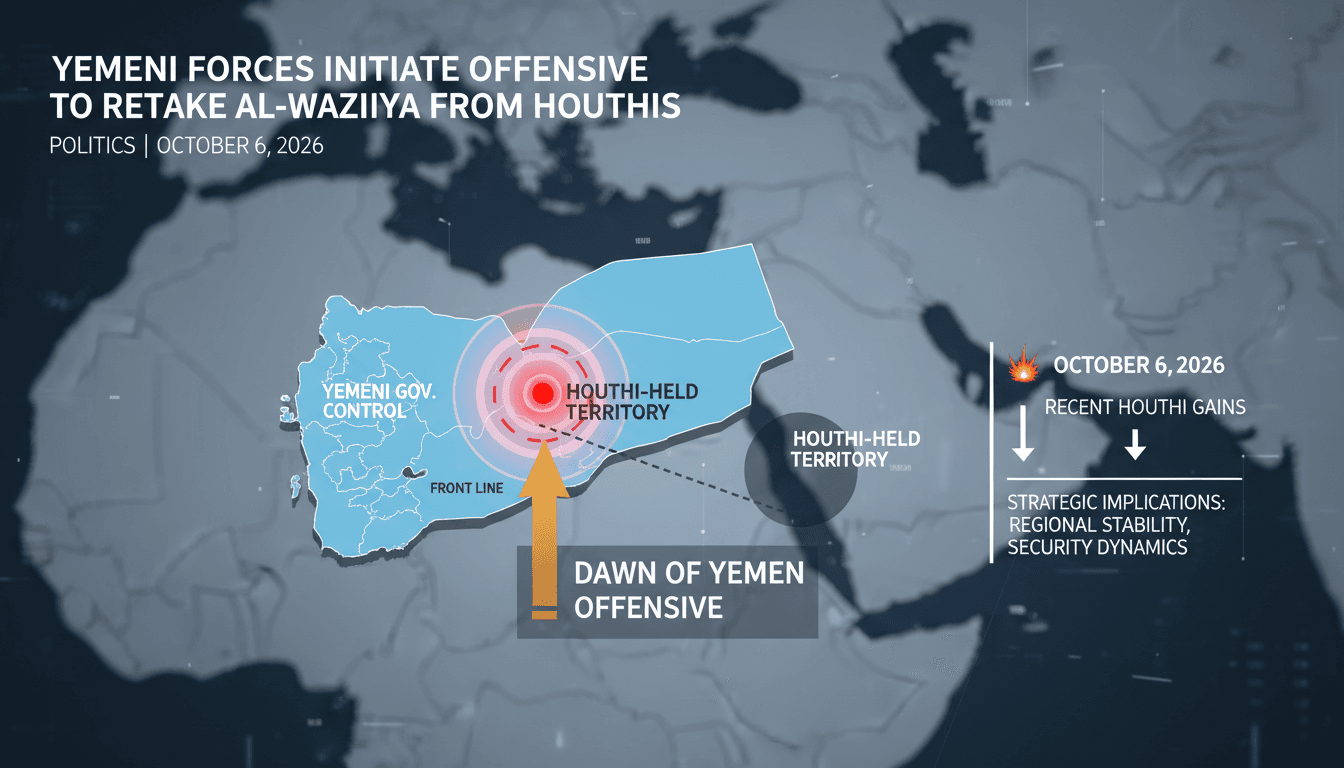 Map highlighting the strategic location of al-Waziiya in Yemen's ongoing conflict and its impact on global trade routes.