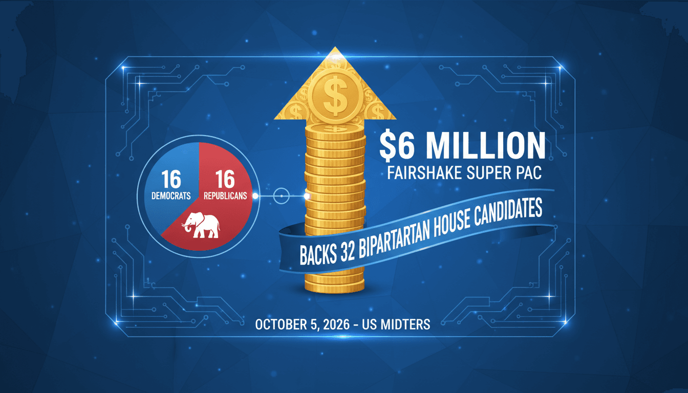 Infographic showing Fairshake's $6 million commitment to 32 House candidates, highlighting bipartisan support in the crypto industry.