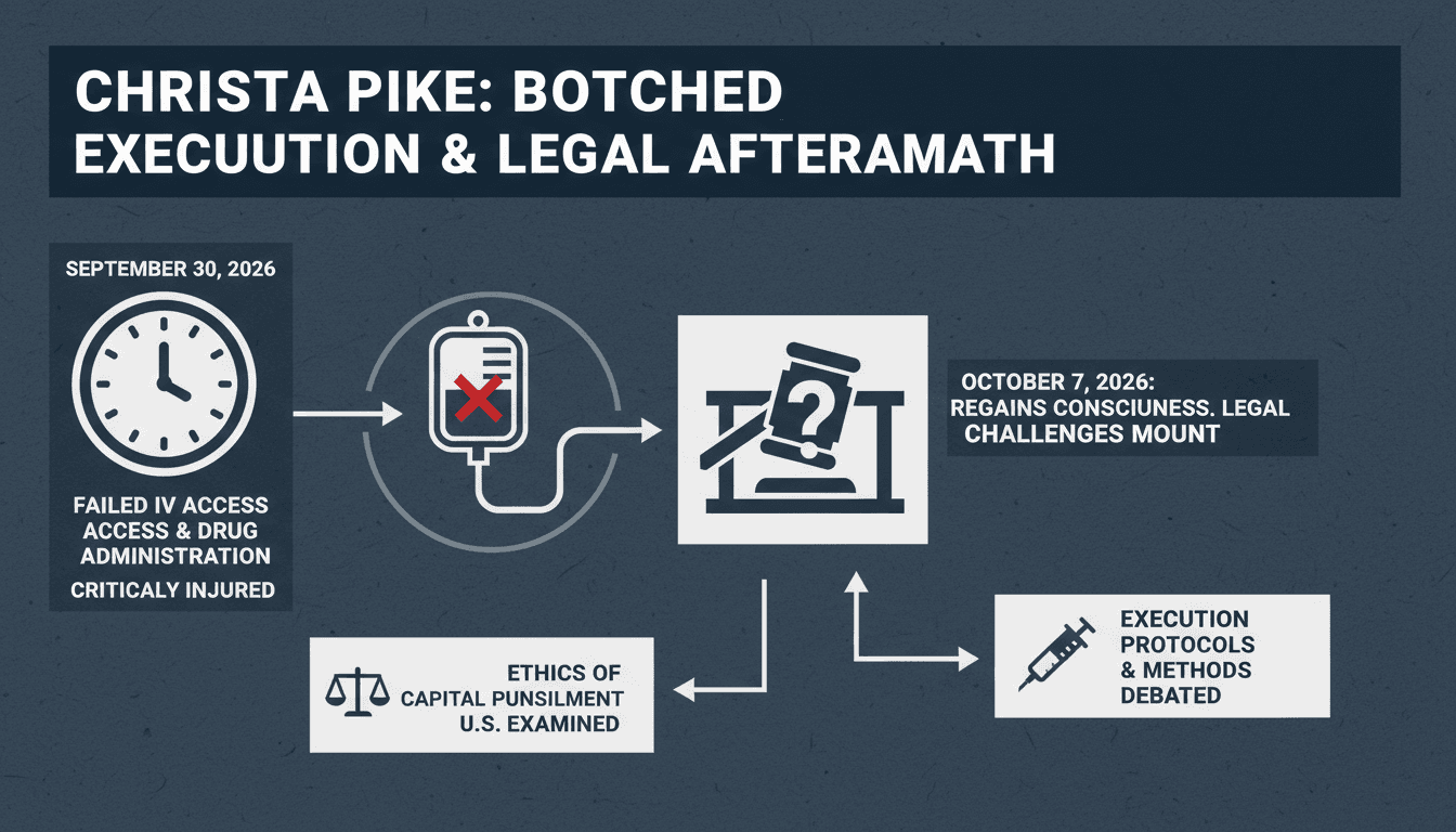 A timeline graphic showing Christa Pike's botched execution and its legal implications.