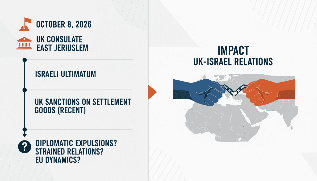 A graphic illustrating the diplomatic tensions surrounding Israel's closure of the UK consulate in East Jerusalem.