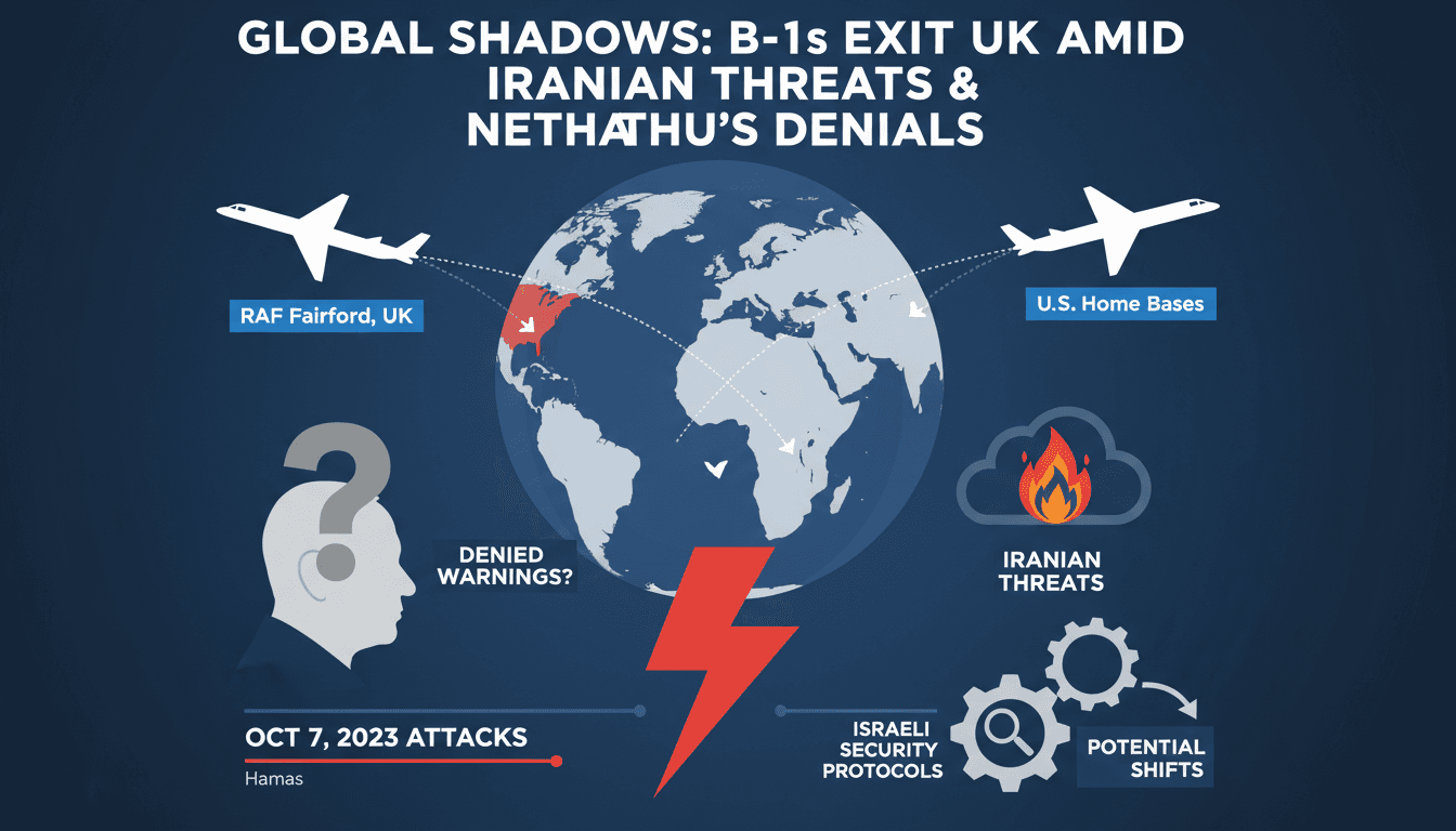 A graphic illustrating the redeployment of B-1 bombers from the UK amid rising Iranian threats.