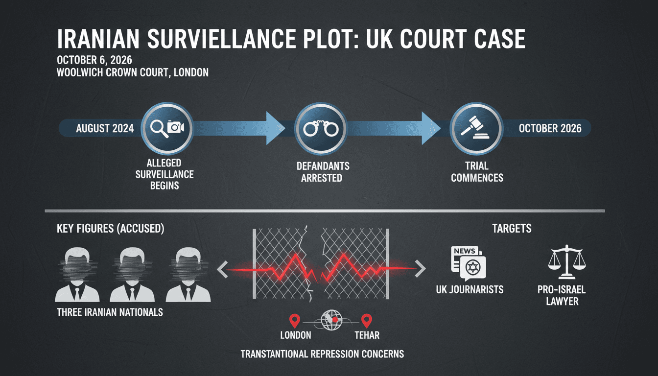 Infographic detailing the Iranian surveillance operation against UK journalists and the ongoing court case.