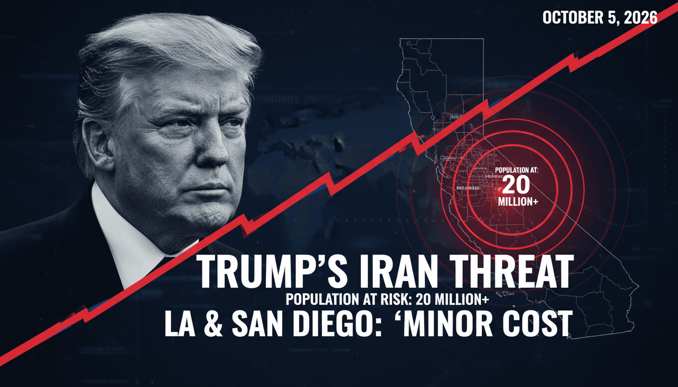 A graphic showing Trump's remarks with a map of Los Angeles and San Diego, highlighting the population at risk.
