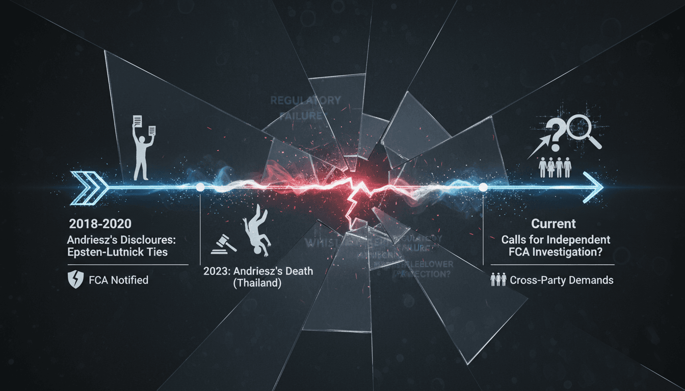 A timeline graphic showing Simon Andriesz's disclosures and the FCA's response to his whistleblower claims.
