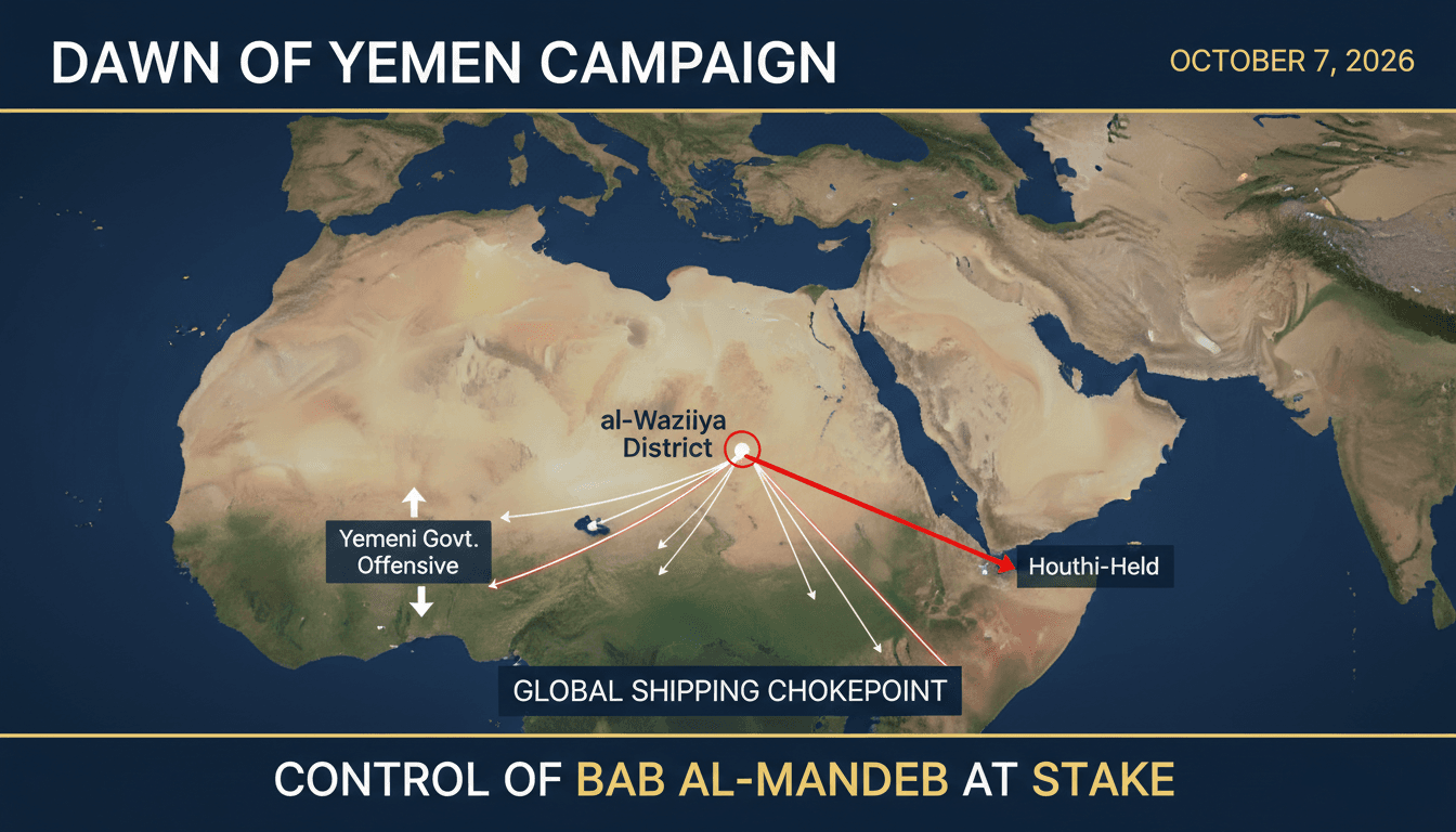 Map highlighting the strategic location of al-Waziiya in Yemen and its importance to global shipping routes.