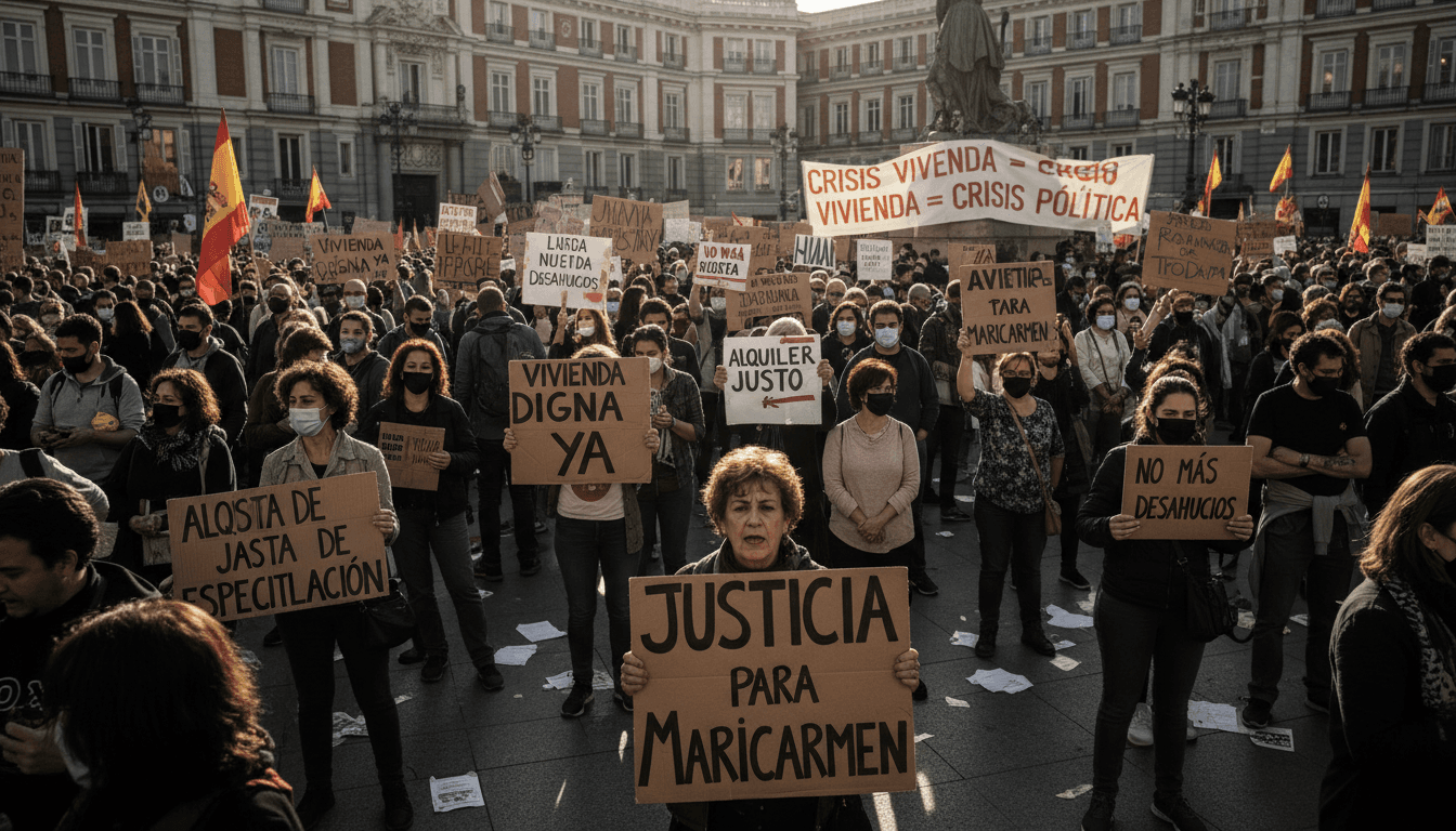 Protesters demanding housing rights in Spain, highlighting the urgent need for reform in the housing crisis.