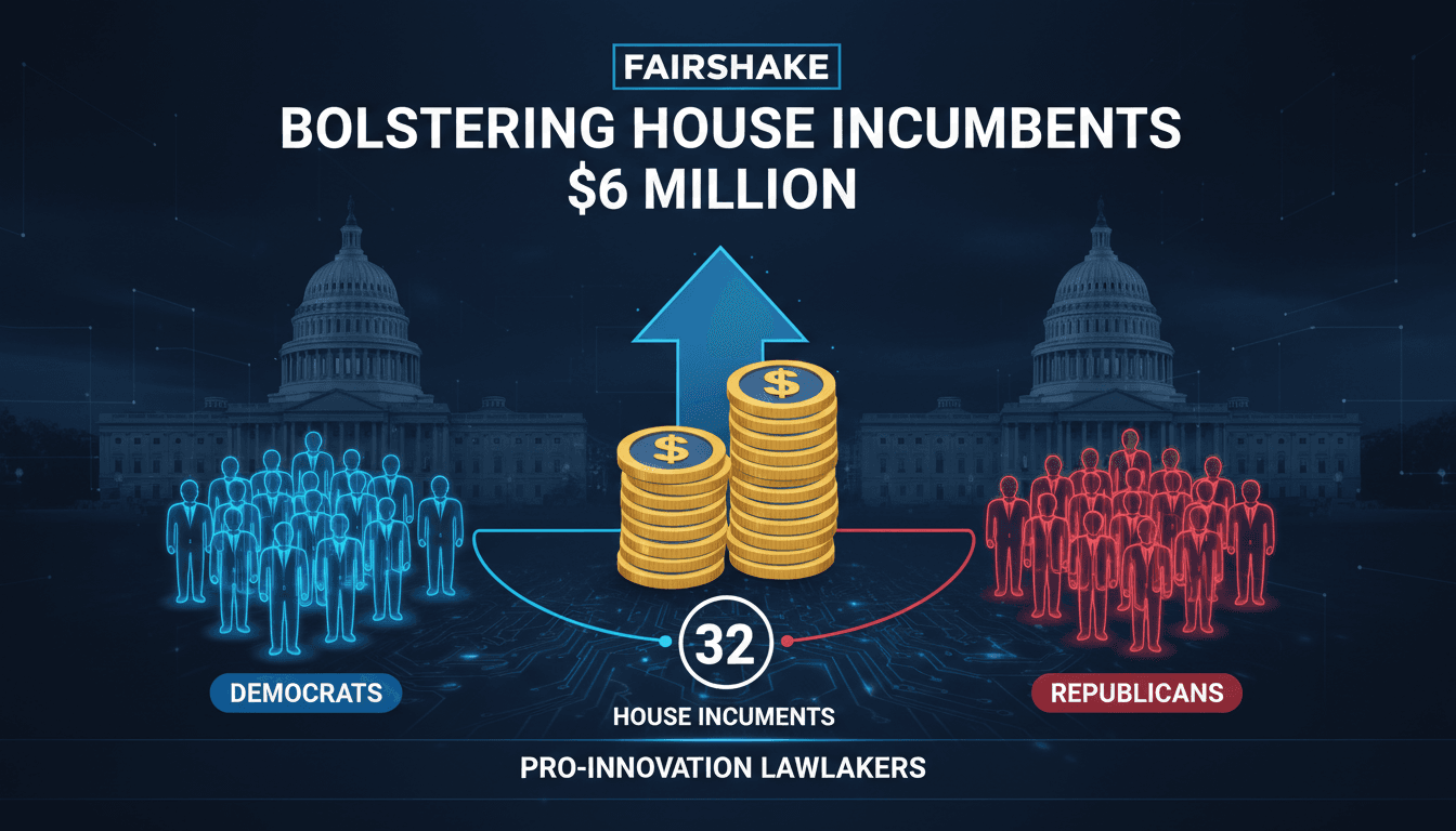Infographic detailing Fairshake's $6 million spending and supported House incumbents in the 2026 midterms.