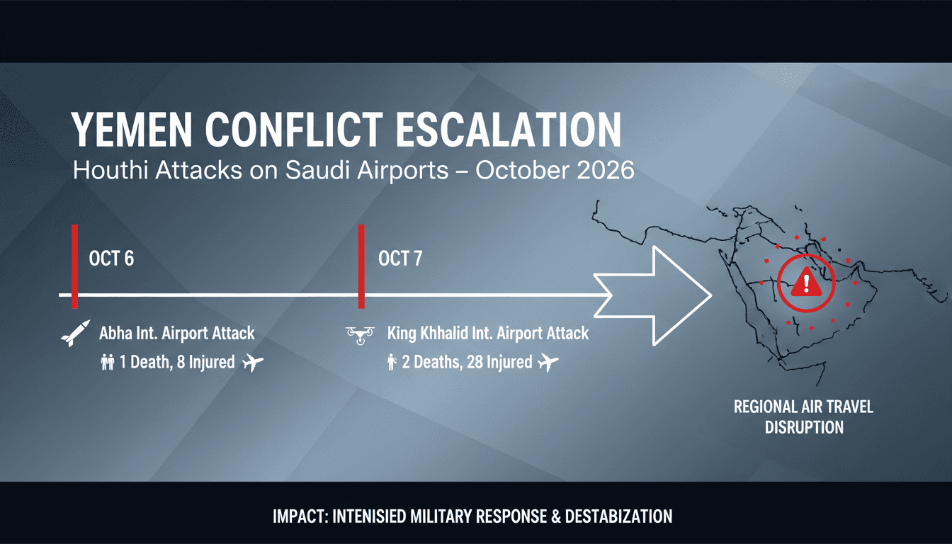 A map highlighting the locations of the Houthi missile and drone attacks on Saudi airports.