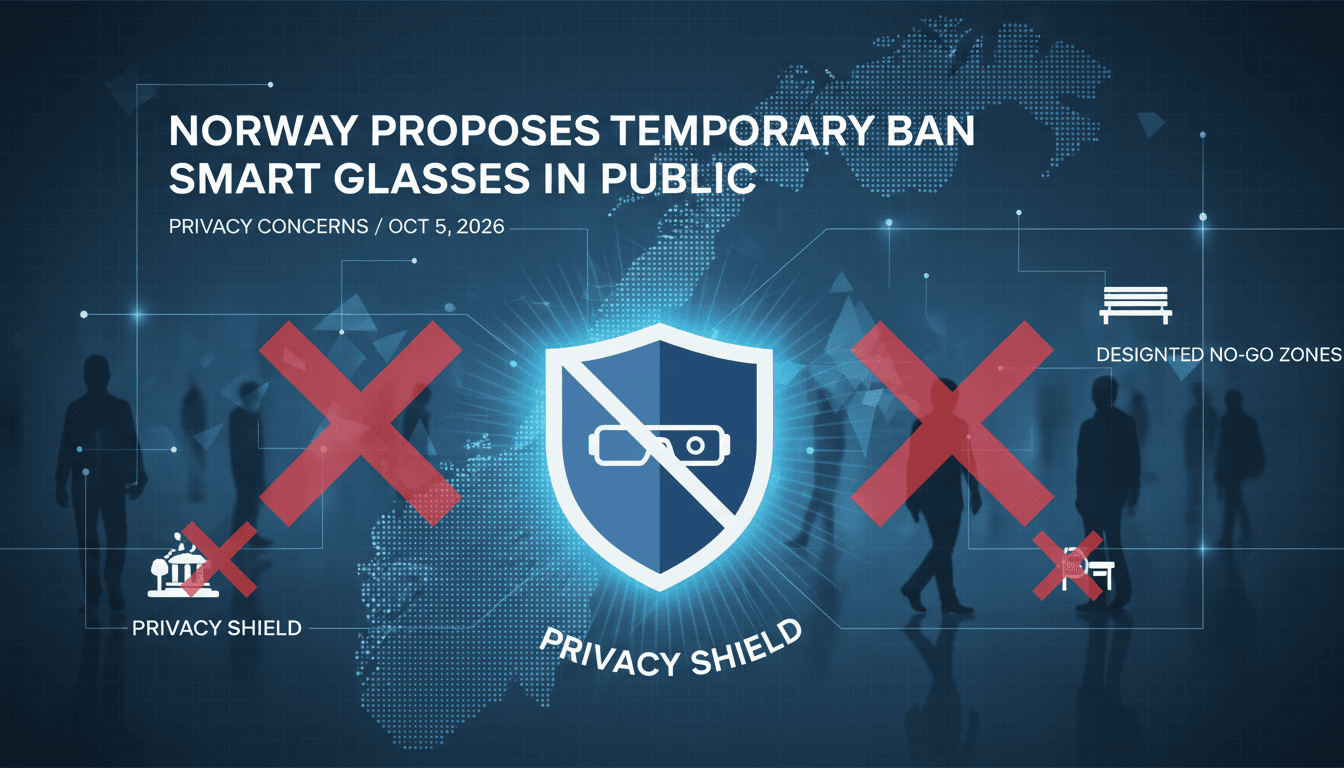Infographic showing Norway's proposed smart glasses ban and its impact on privacy in public spaces.