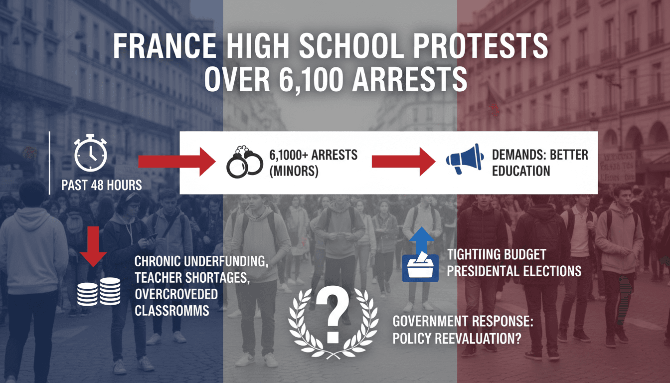 A visual representation of the France high school protests, showing students demonstrating for better education conditions.