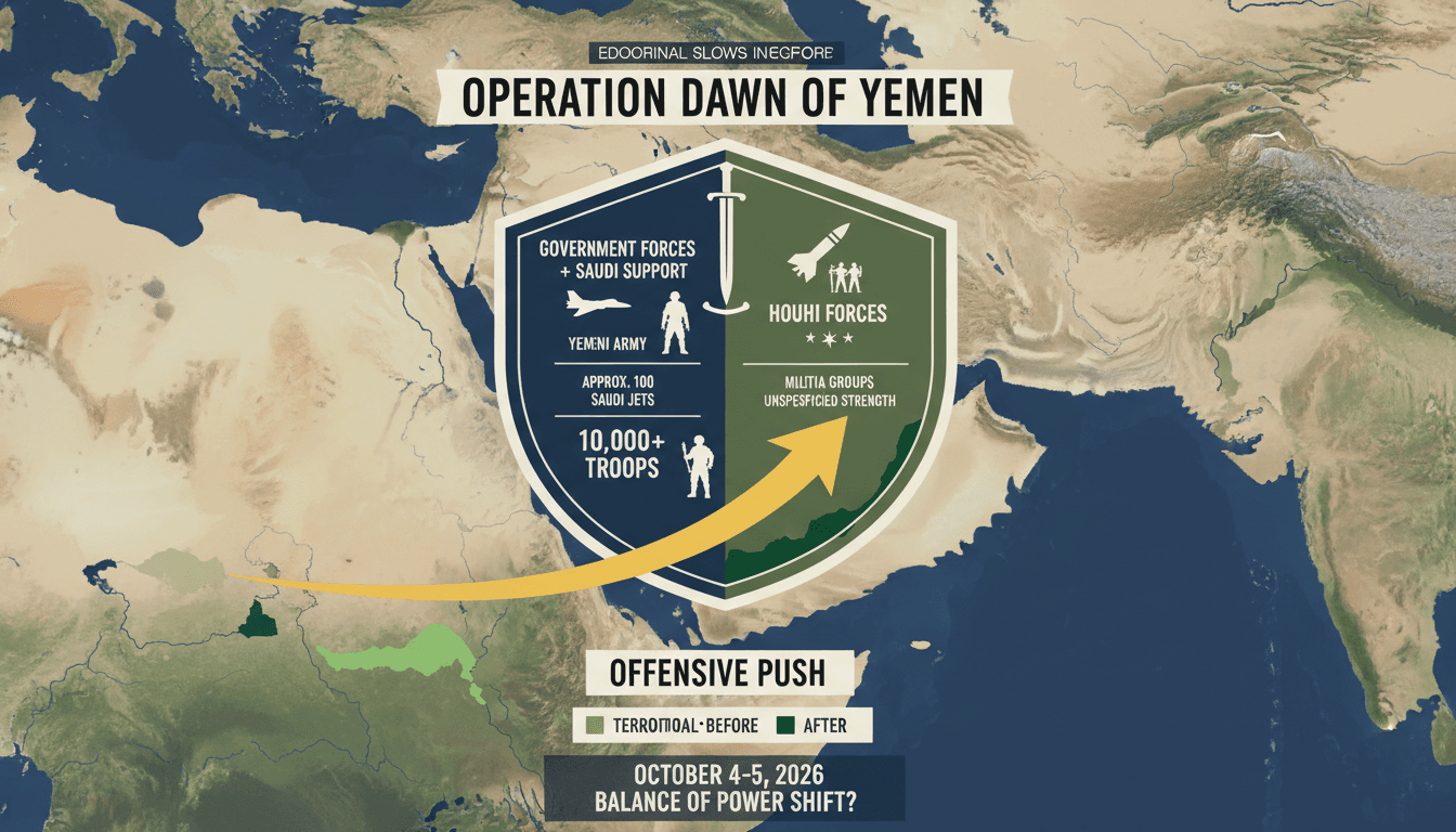 A military map illustrating Yemen's Operation Dawn of Yemen and the involved forces.