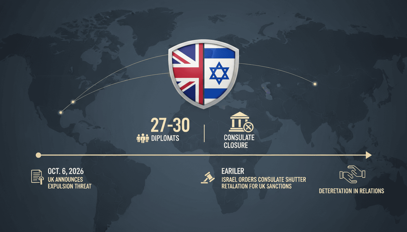 Infographic illustrating the UK-Israel diplomatic crisis and the number of diplomats involved.