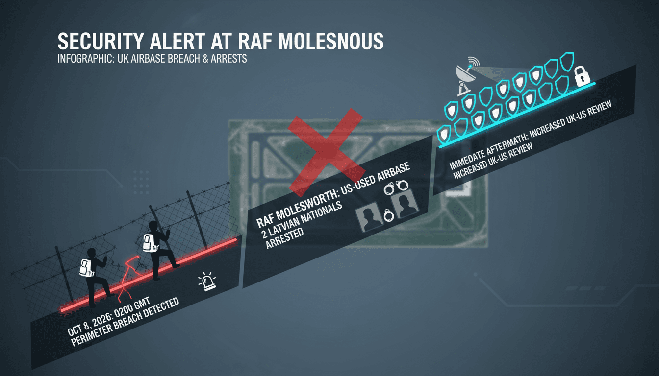 Two Latvian men arrested at RAF Molesworth airbase, highlighting security concerns in the UK.