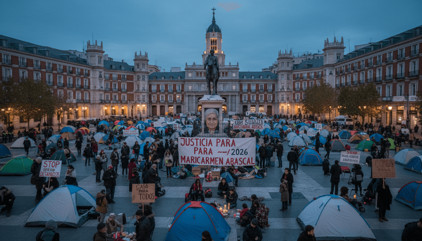 Protesters in Puerta del Sol advocating for tenant rights amid Spain's housing crisis.