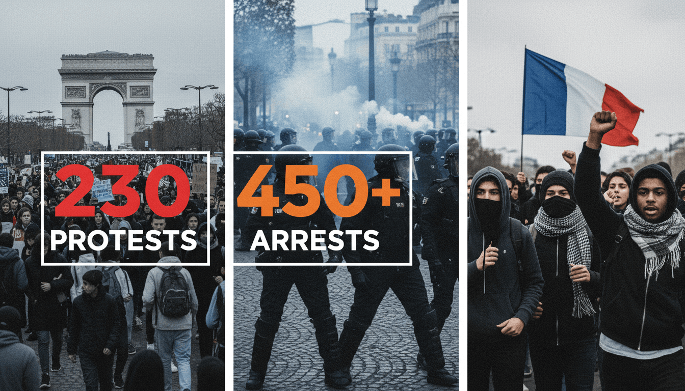 A visual representation of French high school protests, highlighting education funding issues and student involvement.