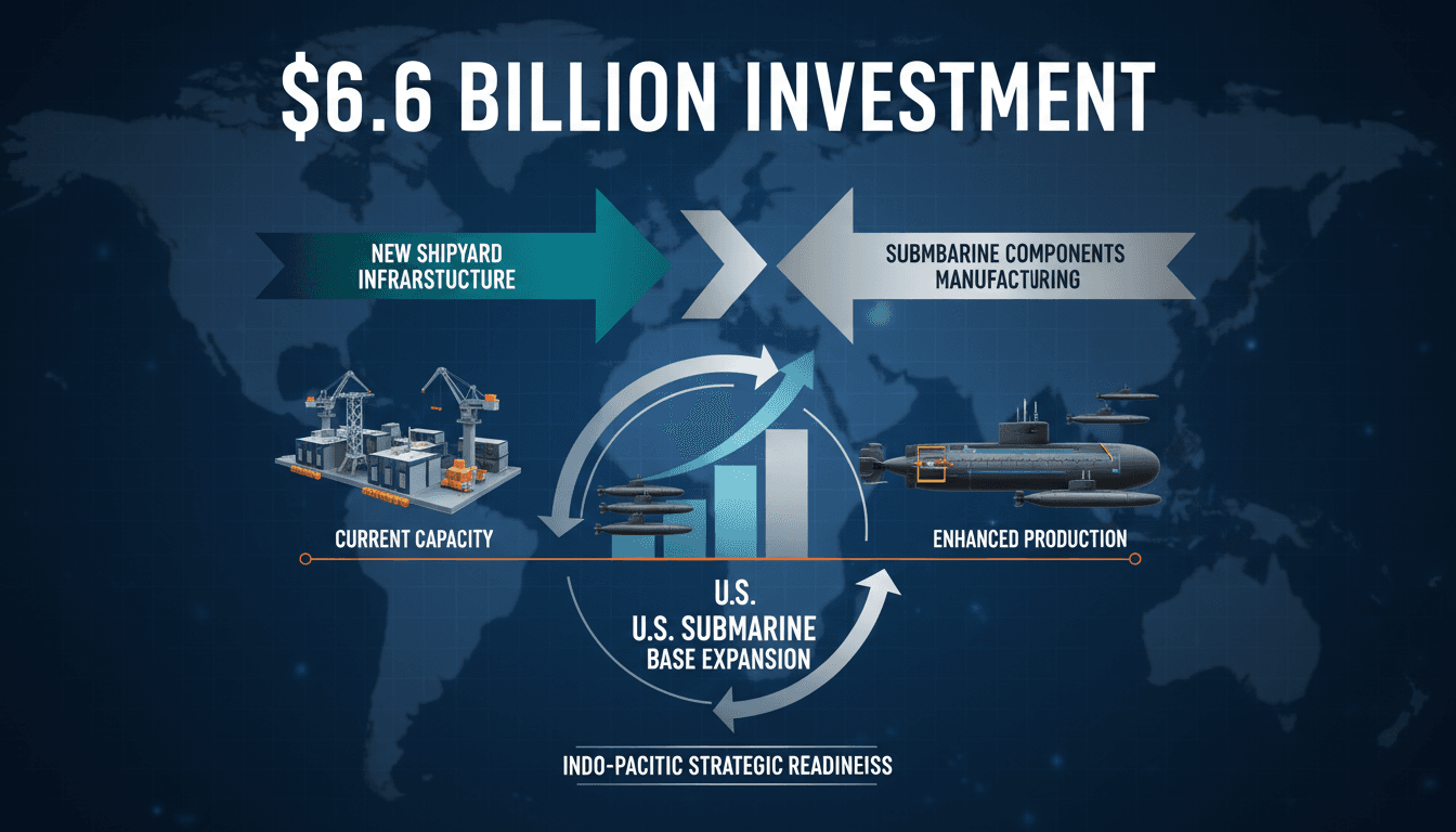 Infographic detailing Anduril's $2.9 billion Navy contract and its implications for U.S. submarine production.