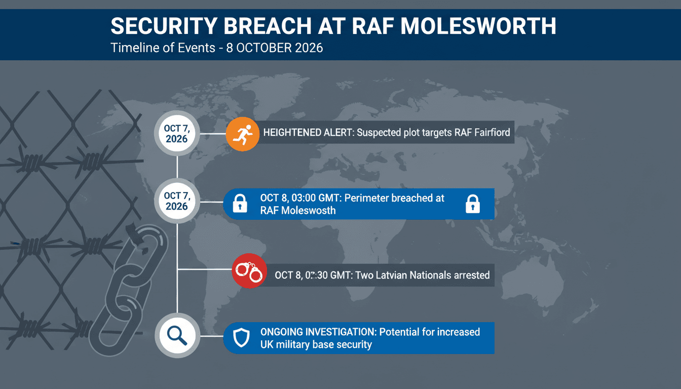 Two Latvian nationals arrested at RAF Molesworth intelligence facility, highlighting security breach concerns.