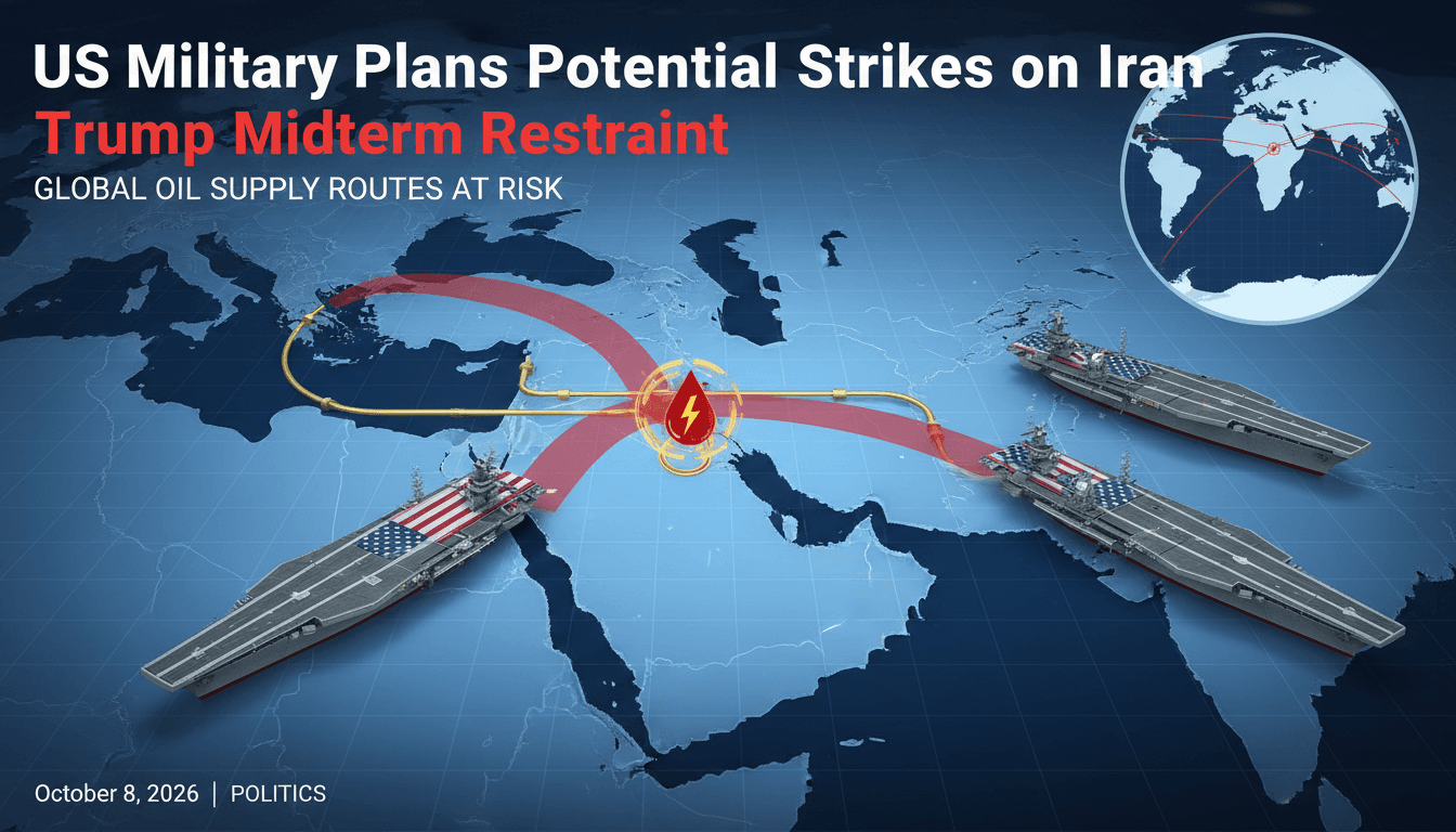 A map illustrating US military presence in the Middle East and potential strike zones against Iran.