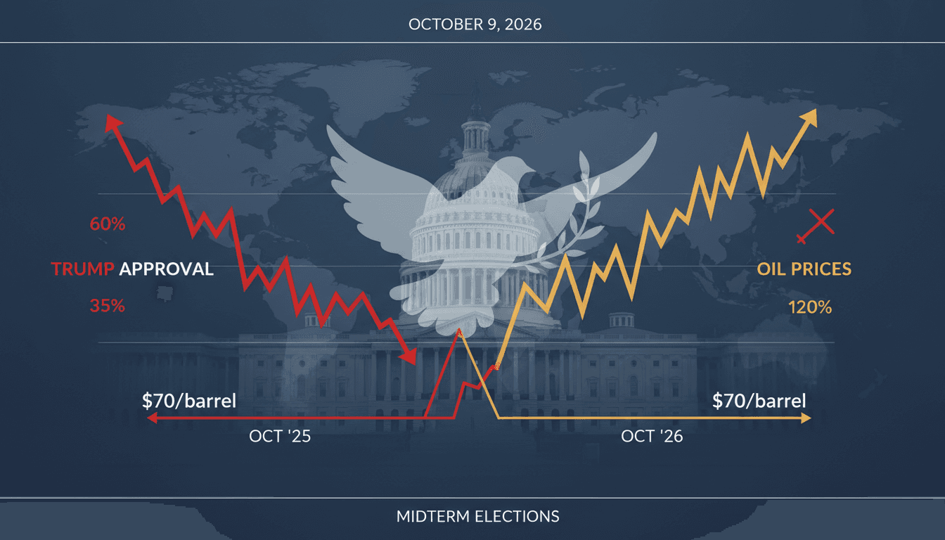 Infographic showing Trump's declining approval ratings and rising oil prices amid the Iran conflict.