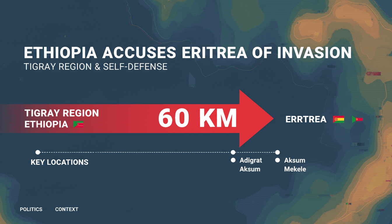 Map showing the 60 km advance of Eritrean forces into Tigray, highlighting key locations and military actions.