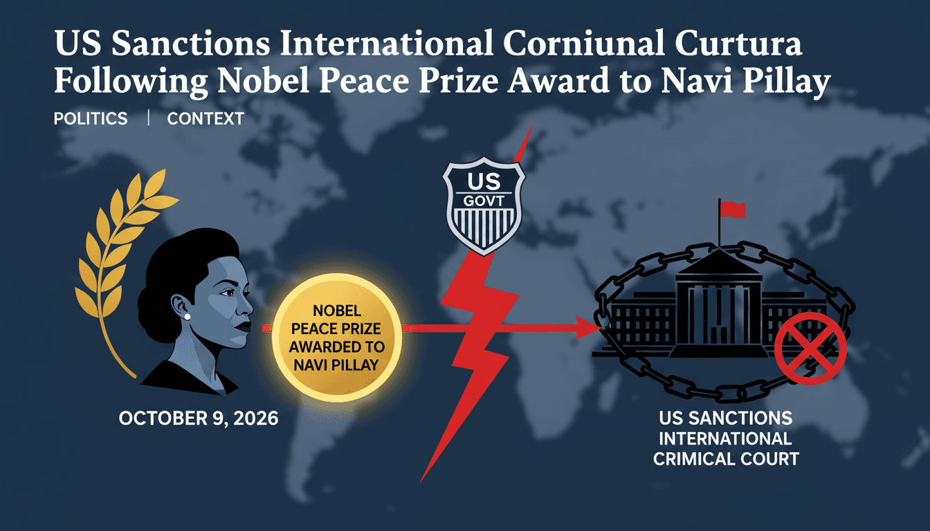 A graphic showing the timeline of US sanctions on the ICC following Navi Pillay's Nobel Peace Prize award.