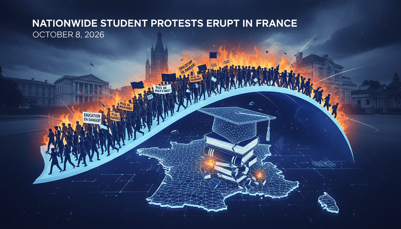 A visual representation of student protests in France, highlighting demands for educational reform and social justice.