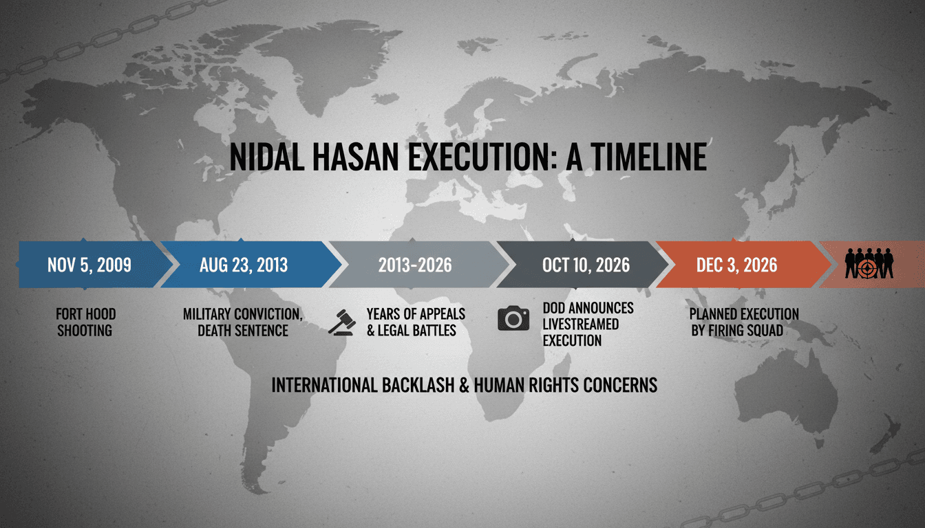 Infographic showing the timeline of Nidal Hasan's case and the implications of his planned execution.