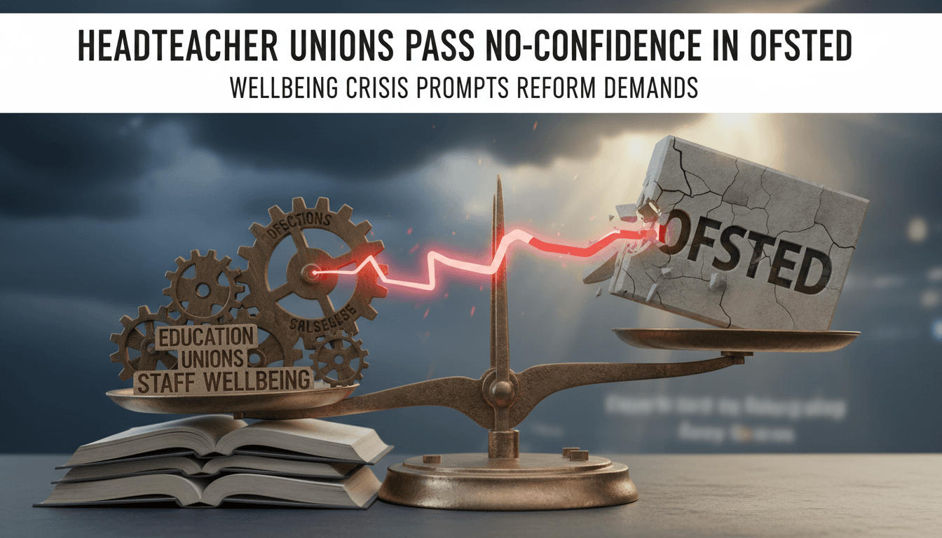 A visual representation of education unions challenging Ofsted, emphasizing the focus on workplace wellbeing.