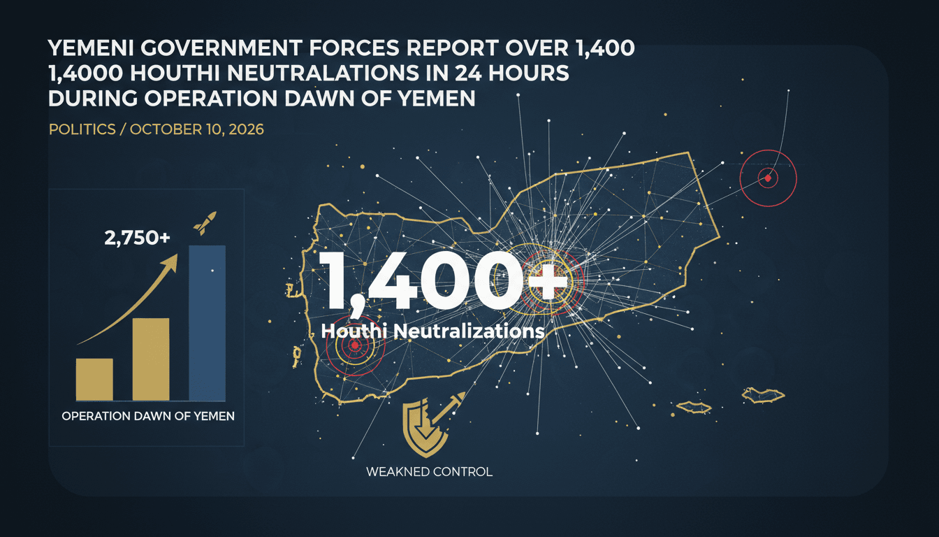 Infographic illustrating the Yemeni military's recent operations and neutralizations of Houthi fighters.