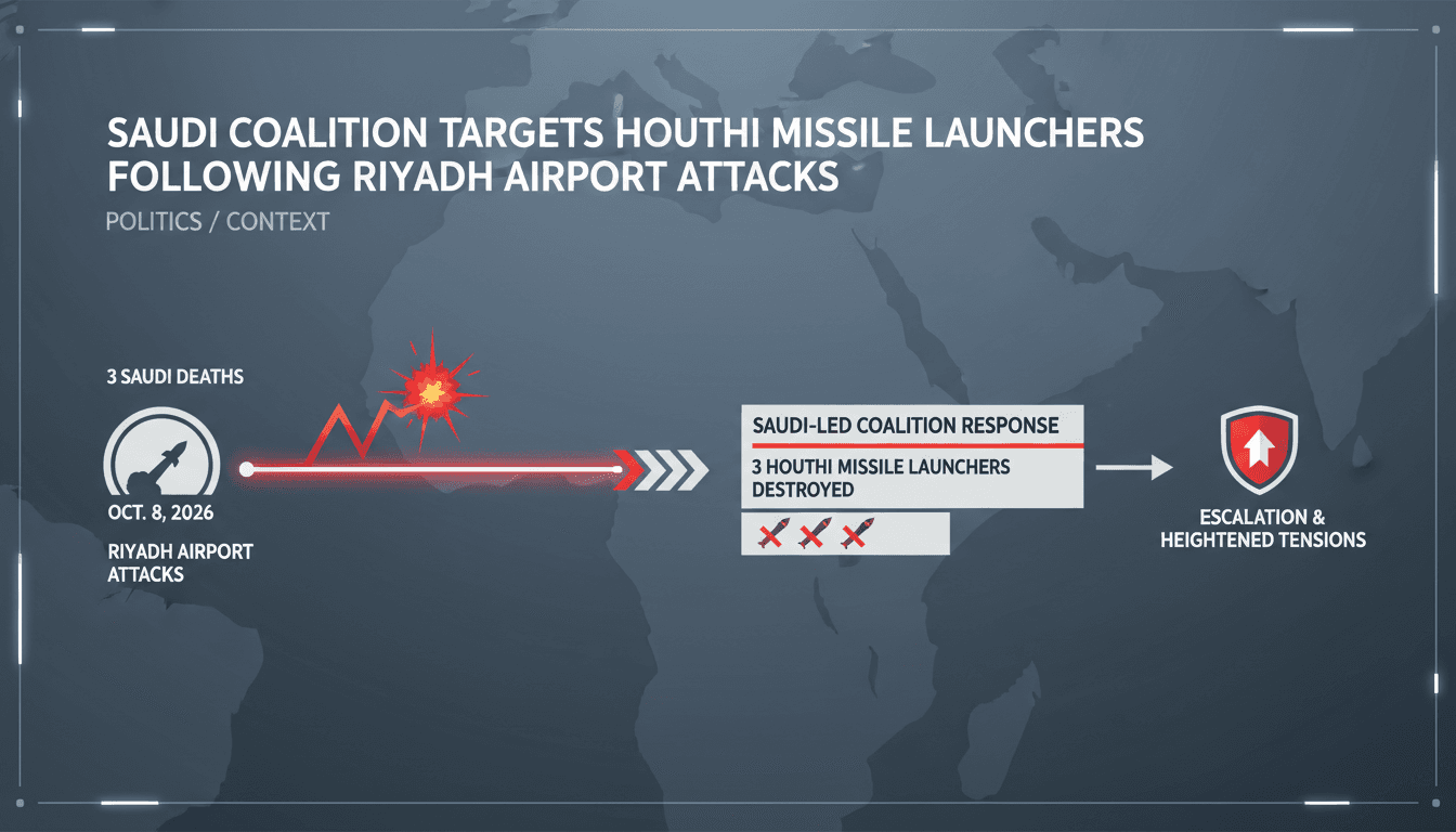 A military strike on Houthi missile launchers in Yemen, highlighting the ongoing conflict and regional tensions.