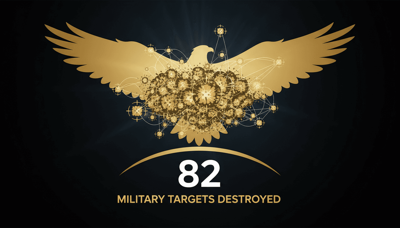 Infographic showing the 82 military targets destroyed by coalition forces in response to Houthi attacks on Saudi civilians.