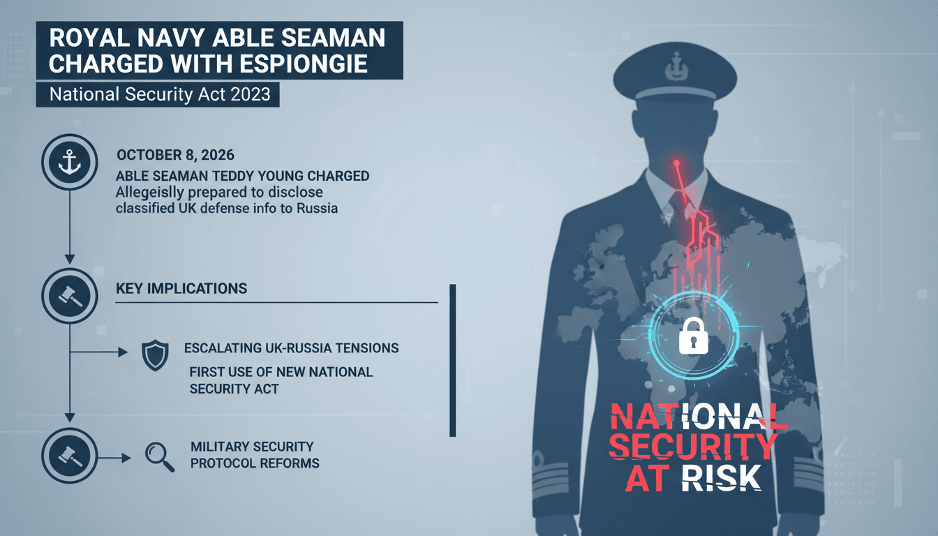 Infographic detailing the Royal Navy espionage case against Teddy Young and its implications for national security.