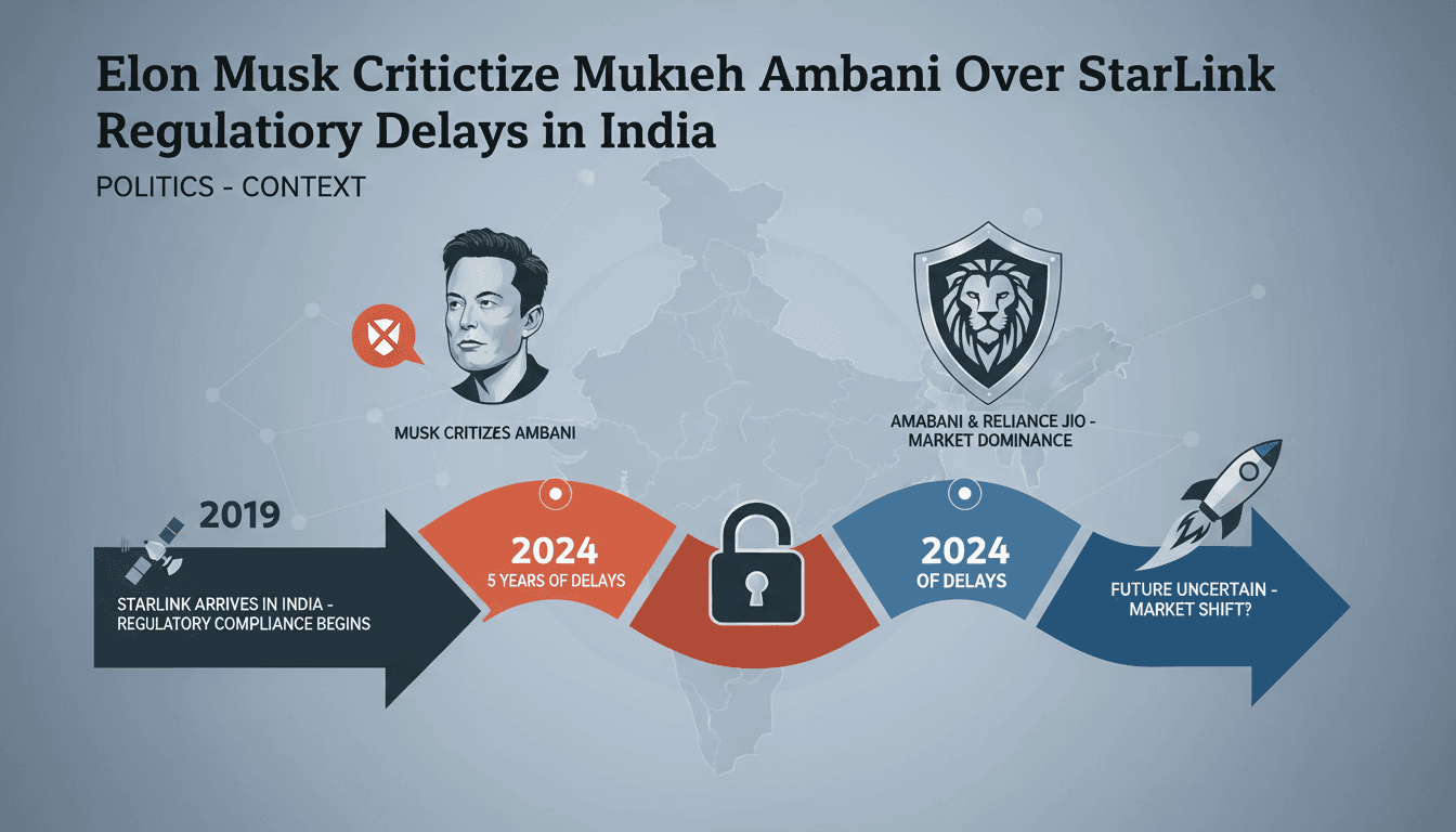 Elon Musk and Mukesh Ambani in a public dispute over Starlink's regulatory delays in India.