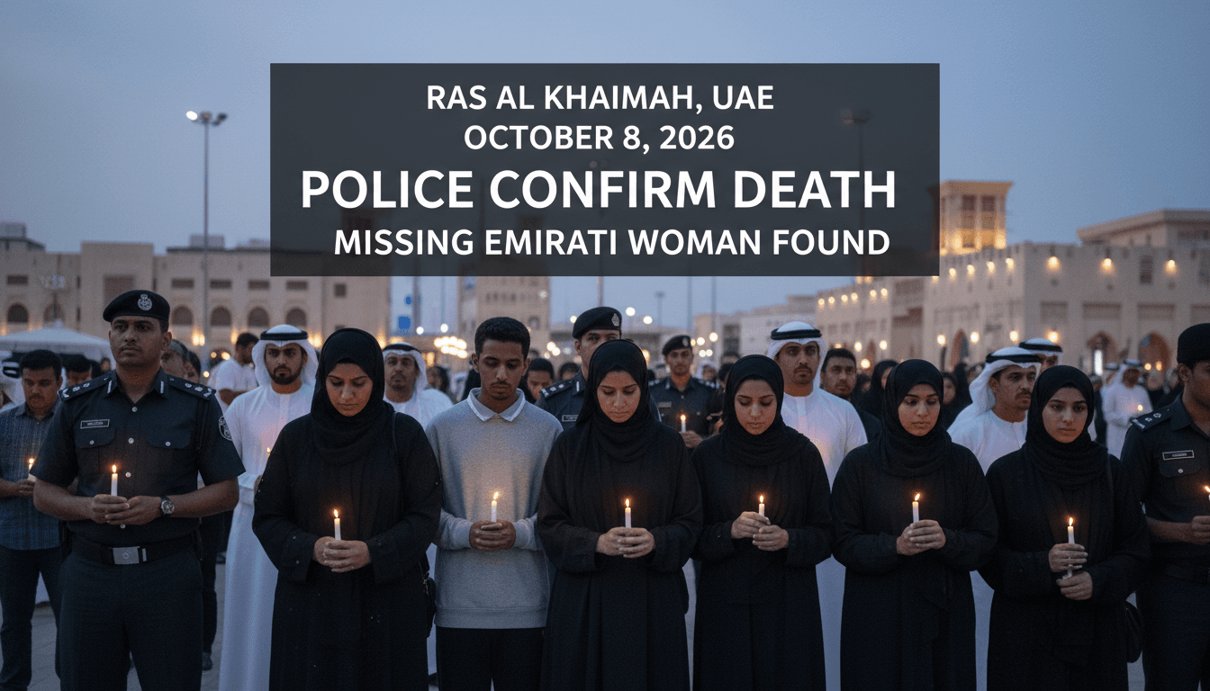 A somber image depicting community support in Ras Al Khaimah following the death of a missing Emirati woman.