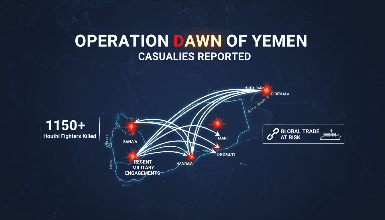 Map showing Red Sea shipping routes and recent military actions in Yemen.