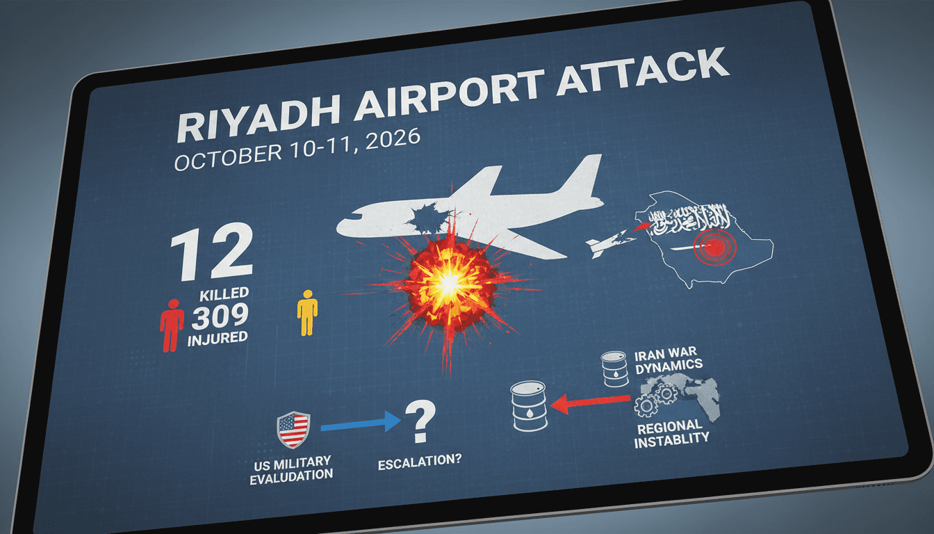 Infographic detailing the Houthi missile attack on Riyadh Airport, including casualty figures and international reactions.