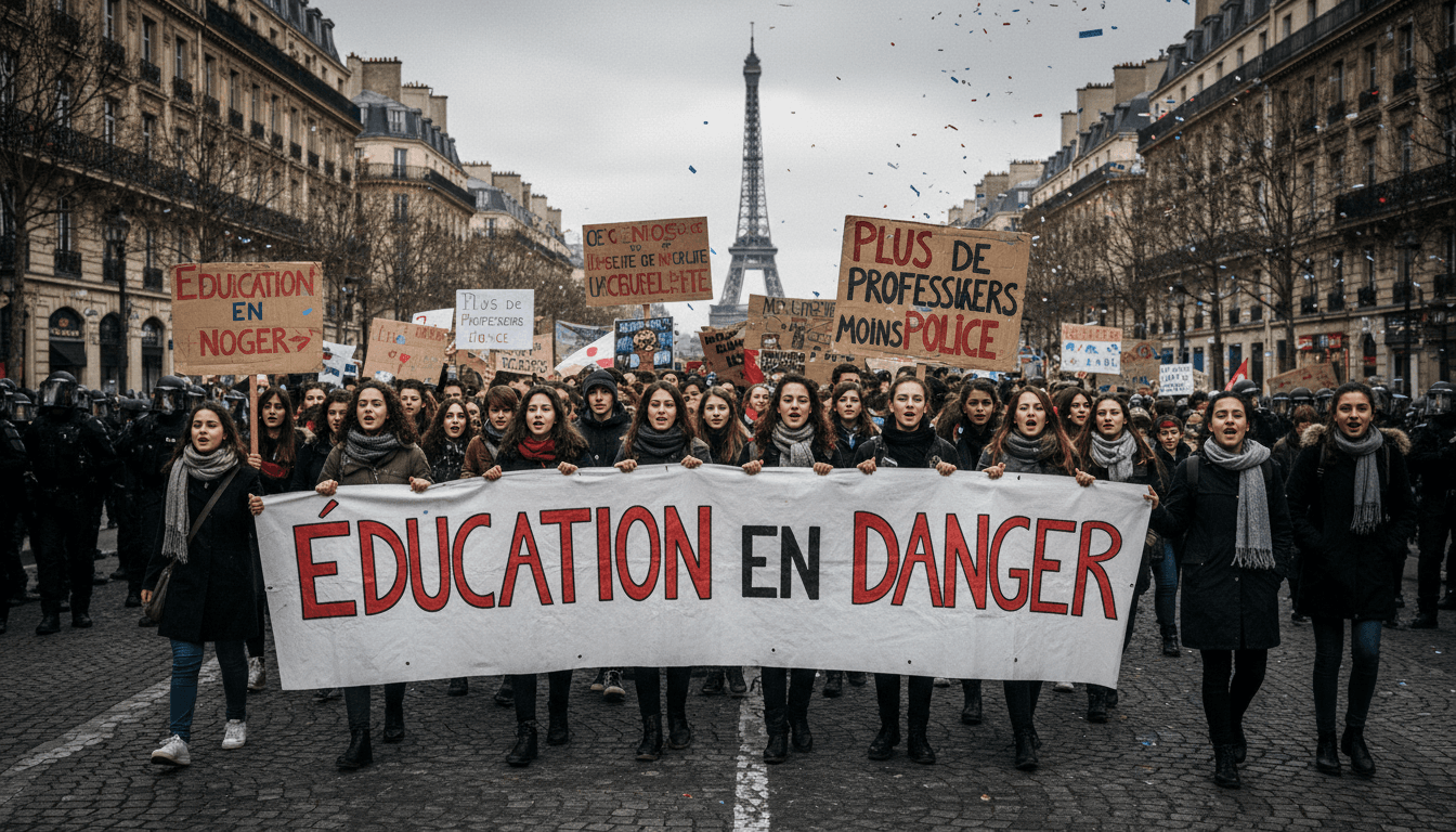 Students protesting in France for better education funding and conditions.