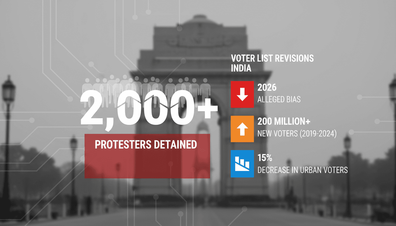 Protesters detained in Delhi during a crackdown against the Chief Election Commissioner, highlighting political unrest in India.