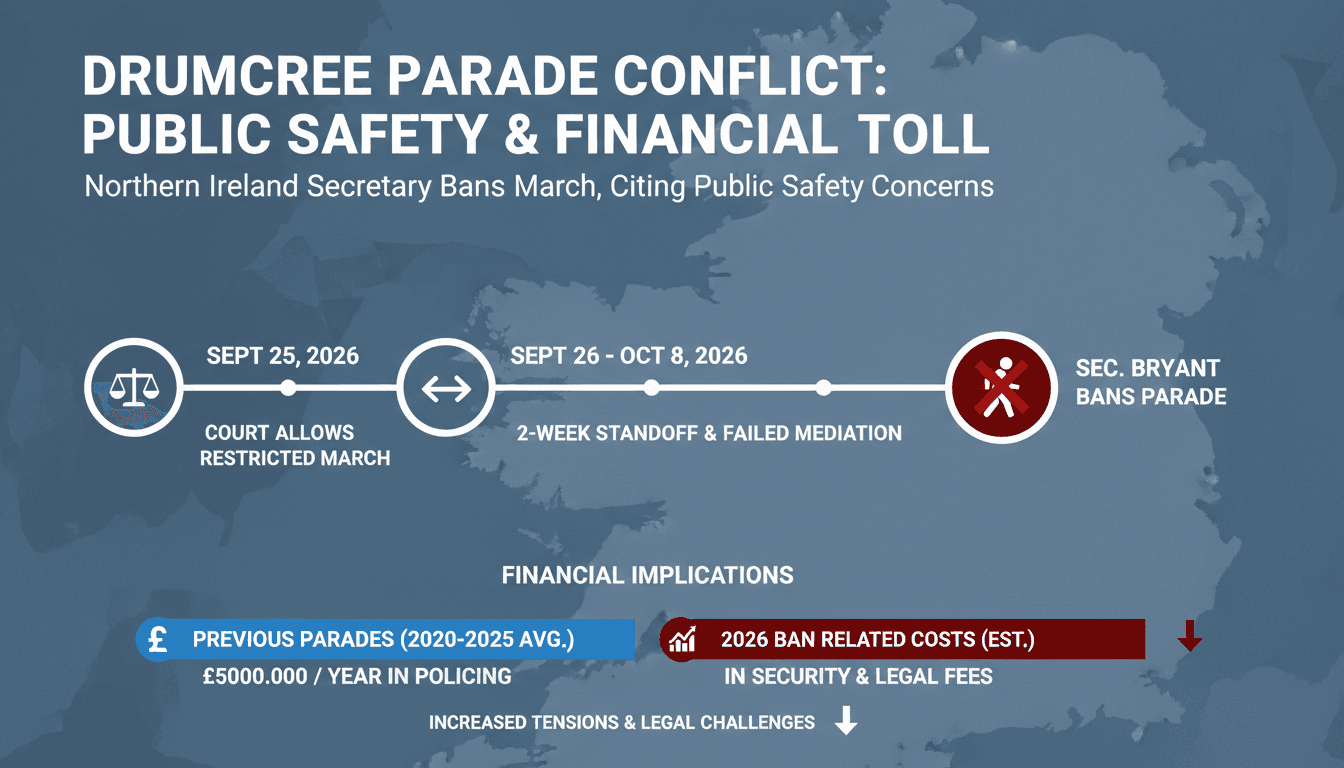 Infographic detailing the Drumcree parade ban and its financial impact on Northern Ireland.