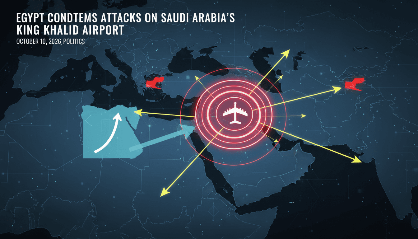 Map highlighting King Khalid International Airport and regional tensions following attacks.
